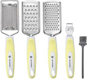 img 4 attached to Stainless Steel Cheese Grater and Zester Set (4 PCS - Yellow) - Sharp Stainless Steel Blade Grater for Chocolate/Lemon/Cheese, Lemon Zester - Comfortable Grip Design For Kitchen, Includes Free Brush