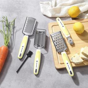 img 3 attached to Stainless Steel Cheese Grater and Zester Set (4 PCS - Yellow) - Sharp Stainless Steel Blade Grater for Chocolate/Lemon/Cheese, Lemon Zester - Comfortable Grip Design For Kitchen, Includes Free Brush