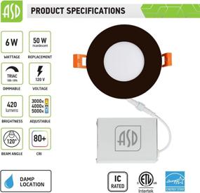 img 3 attached to 🔦 ASD 3 Inch LED Recessed Lighting: 3 CCT 3000K/4000K/5000K Selectable, IC Rated, Ultra Slim Dimmable Downlight with Junction Box, 6W (50W Eq.), 420 Lm, Oil Rubbed Bronze, Energy Star & ETL Certified