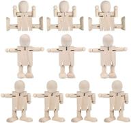 🤖 wowoss set of 10 unpainted wooden robot bodies, articulated jointed wooden figures, diy doll toys for painting, craft projects, and home decor logo