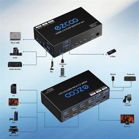 img 2 attached to Высокопроизводительный 4-портовый переключатель KVM USB3.0 HDMI с CEC, извлекателем SPDIF 5.1 и USB-периферийной платой - идеально подходит для клавиатуры, беспроводной мыши, принтера, сканера, Windows, 4K 60 Гц HDR HDMI автоматического переключателя 4x1 с ИК-пультом дистанционного управления, ИК-расширителем и входом для микрофона.