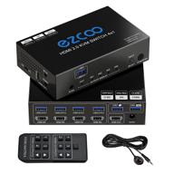 high-performance 4-port usb3.0 hdmi kvm switch with cec, spdif 5.1 extractor, and usb peripheral hub - ideal for keyboard, wireless mouse, printer, scanner, windows, 4k 60hz hdr hdmi auto switch 4x1 with ir remote, ir extender, and mic input logo