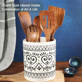 img 1 attached to White Ceramic Farmhouse Utensil Holder - Keep Your Kitchen Organized in Style