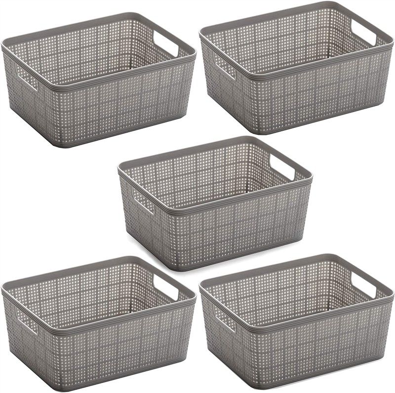 Cand 5-Pack Large Stackable Storage Bins, Stacking Baskets for Fruit,  Vegetable, Toys, Grey