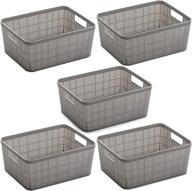 🧺 5 pack of bino light grey woven plastic storage baskets logo