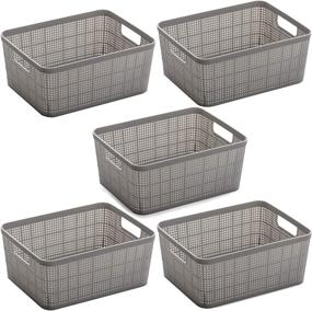 img 3 attached to 🧺 5 Pack of BINO Light Grey Woven Plastic Storage Baskets
