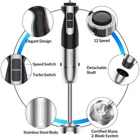 img 3 attached to [Upgraded] Healthomse 5-In-1 Immersion Blender Hand Blender: 800W 12-Speed Stainless Steel Stick Blender with Milk Frother, Egg Whisk, 4-Blades 500ml Chopper, and 700ml Beaker with Lid