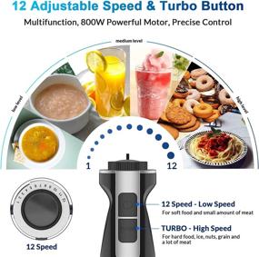 img 2 attached to [Upgraded] Healthomse 5-In-1 Immersion Blender Hand Blender: 800W 12-Speed Stainless Steel Stick Blender with Milk Frother, Egg Whisk, 4-Blades 500ml Chopper, and 700ml Beaker with Lid