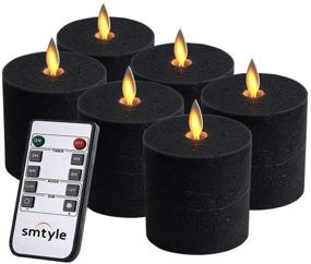 img 4 attached to 🕯️ Smtyle Black Flameless Candles - Flickering Realistic Bright Pillar Candle Light with Remote Control, Timer & Battery Operation - 3x3in - Pack of 6