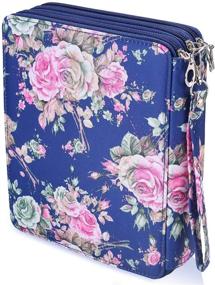 img 3 attached to 🌹 Large Capacity Blue Rose Oxford Colored Pencil Case with Zipper Closure - Shulaner 120 Slot Pen Organizer & Flower Pencil Holder