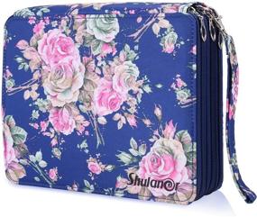 img 4 attached to 🌹 Large Capacity Blue Rose Oxford Colored Pencil Case with Zipper Closure - Shulaner 120 Slot Pen Organizer & Flower Pencil Holder