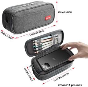 img 3 attached to 🖍️ Gray Large Capacity Pencil Case with 3 Compartments - Big Storage Pouch for Stationery, Marker Pens, and Desk Organization - Simple Pencil Holder and Stationery Bag