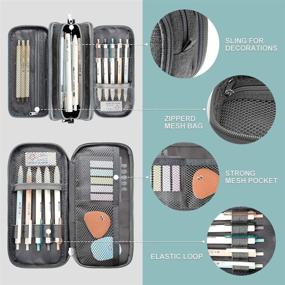 img 1 attached to 🖍️ Gray Large Capacity Pencil Case with 3 Compartments - Big Storage Pouch for Stationery, Marker Pens, and Desk Organization - Simple Pencil Holder and Stationery Bag