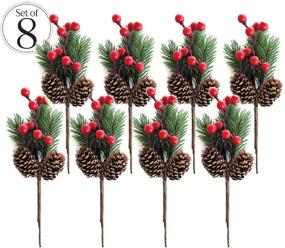 img 3 attached to 🎄 8 PCS Red Berry Stems Pine Branches - Perfect for Christmas Crafts, Wreaths, and Winter Floral Picks!