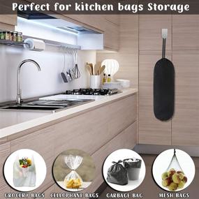 img 1 attached to 🛍️ SANFERGE 2 Pack Plastic Bag Holder Dispenser - Large Grocery Bags Storage with Hooks, Wall Mount Shopping Bags Carrier - 23X9 inch Garbage Bag Organizer for Kitchen, Home (Black)