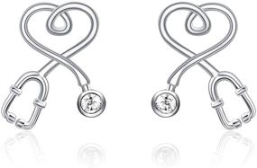 img 4 attached to ⚕️ Nurse Heart Stud Earrings - Sterling Silver Stethoscope Design with Simulated Birthstone Crystals, Ideal Fine Jewelry Gifts for Nurses, Doctors, RNs, and Medical Students