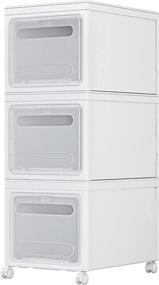 img 4 attached to 🍋 LemonLip 3 Stackable Storage Bins: ABS Material, Healthy & Environmentally Friendly, Roller Assembled, Double-Opening Toy Storage Containers (White)