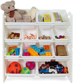 img 3 attached to 🗄️ UNiPLAY Toy Organizer with 12 Removable Storage Bins - Multi-Bin Organizer for Books, Building Blocks, School Supplies, Toys - Includes Baseplate Board Frame (White)