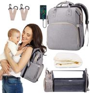ultimate 6-in-1 diaper bag backpack: changing station, foldable baby bed, travel mat, stroller hook, awning, mosquito net - classic grey logo