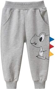 img 2 attached to 🦖 Little Cotton Dinosaur Sweatpants for Boys - Fruitsunchen Active Apparel