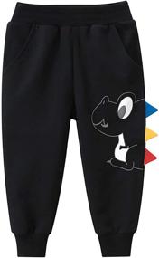 img 3 attached to 🦖 Little Cotton Dinosaur Sweatpants for Boys - Fruitsunchen Active Apparel