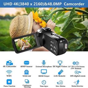 img 3 attached to 4K 60FPS 48MP Video Camera Camcorder for YouTube Vlogging with Digital Zoom, IR Night Vision, Wi-Fi, Microphone, Remote Control, Touch Screen, Stabilizer