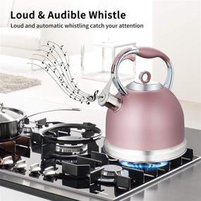 img 3 attached to 🌹 3-Liter Stainless Steel Whistling Tea Kettle with One-Touch Push Button Silicone Handle - Induction Stovetop, Modern Design (Rose Gold)