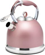 🌹 3-liter stainless steel whistling tea kettle with one-touch push button silicone handle - induction stovetop, modern design (rose gold) logo