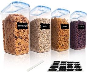 img 4 attached to 🥣 Vtopmart Cereal Storage Container Set: Airtight Food Storage Containers, BPA Free, 135.2 fl oz, Ideal for Cereal, Snacks, and Sugar - 4 Piece Set with Chalkboard Labels - Blue