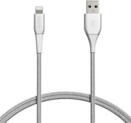 📱 амазон базикс двойной нейлоновый оплетенный кабель lightning to usb для iphone - mfi сертифицированный зарядное устройство с 20 000 сгибаний - серебро, длина 3 фута логотип