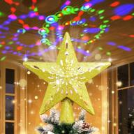 🌟 ourwarm lighted christmas tree topper - gold star with rotating rainbow projector lights - 3d hollow star for tree decorations logo