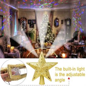 img 1 attached to 🌟 OurWarm Lighted Christmas Tree Topper - Gold Star with Rotating Rainbow Projector Lights - 3D Hollow Star for Tree Decorations