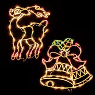 🎄 christmas window silhouette lights decorations: lighted reindeer and bells pack of 2, 100 bulbs for indoor holiday wall, door, glass décor логотип