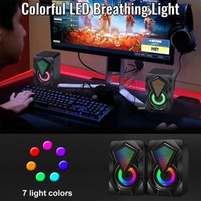 img 2 attached to 💻 USB Powered PC Speakers Wiwipenda Wired 2.0 - Stereo Mini Multimedia Volume Control, RGB Gaming Lights, 3.5mm Jack - for Computer Desktop Laptop Monitor
