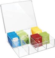 mdesign tea storage organizer box - 8 divided sections for tea bags, packets, & small items - easy-view hinged lid - bpa free - clear логотип