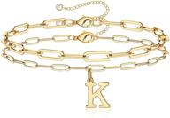 exquisite hidepoo gold initial bracelets: personalized 14k gold plated layered paperclip link chain letter initial charm bracelets for women logo