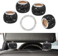 🚗 savori car headrest collars, head rest rings decor charms with bling crystal rhinestones - interior decoration accessories for car, suv, truck (black) - 4 pack + ignition button ring sticker 1 pack logo