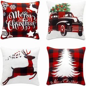 img 4 attached to 🎄 Set of 4 Christmas Pillow Covers 18x18 for Winter Holiday Decor - White Christmas Decorations