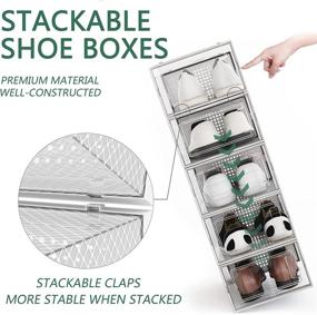 img 3 attached to 👞 Clear Foldable Stackable Shoe Box 12 Pack - DHMAKER Plastic Shoe Storage Boxes for Women and Men, Dustproof Organizer for Sneakers, Heels, and Sandals, Assembleable – White