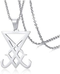 img 4 attached to Кулон с сатанинским символом - ожерелье PJ Jewelry с пентаграммой Люцифера, пломбированное стальное кольцо с бесплатной цепочкой длиной 20