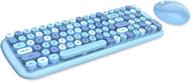 blue colorful wireless typewriter keyboard and mouse combo, 2.4g with number pad, optical ambidextrous mouse for pc/computer/laptop/desktop/note/mac logo