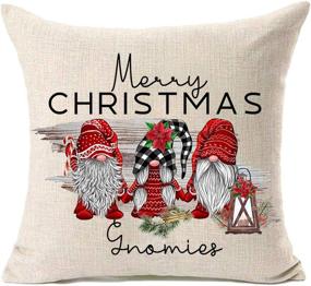img 1 attached to 🎄 MFGNEH Merry Christmas Pillow Covers 18x18 Inches Gnomies Christmas Decorations Farmhouse Cotton Linen Throw Pillow Case Cushion Cover,Gnome Christmas Decor" - Revised: "MFGNEH Gnome Christmas Decor Pillow Covers 18x18 Inches - Merry Christmas Farmhouse Cushion Cases in Cotton Linen for Gnomies Decorations