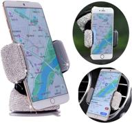 📱 premium crystal car phone mount with bonus air vent base | universal cell phone holder for dashboard, windshield, and air vent | sleek silver design logo