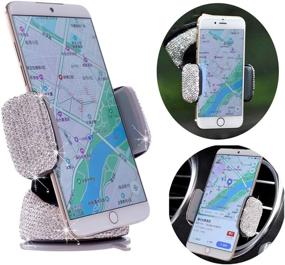 img 4 attached to 📱 Premium Crystal Car Phone Mount with Bonus Air Vent Base | Universal Cell Phone Holder for Dashboard, Windshield, and Air Vent | Sleek Silver Design