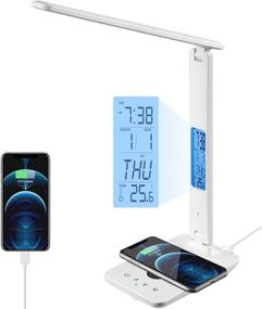 img 4 attached to 🌟 Multi-Function LED Desk Lamp with Wireless Charger, USB Port, Clock, and Temperature - Perfect for Home Office