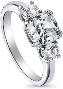 img 4 attached to BERRICLE Rhodium-Plated Sterling Silver Cushion Cut 💍 CZ 3-Stone Anniversary Promise Wedding Engagement Ring 2.5 CTW