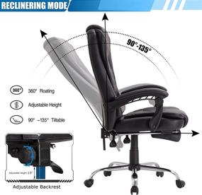 img 2 attached to 🪑 IPKIG Ergonomic Office Chair with Footrest - Home Office Desk Chairs with Wheels and Arms - Faux Leather High Back Recliner Computer Chair with Lumbar Support, Black-B