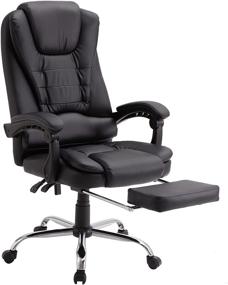 img 4 attached to 🪑 IPKIG Ergonomic Office Chair with Footrest - Home Office Desk Chairs with Wheels and Arms - Faux Leather High Back Recliner Computer Chair with Lumbar Support, Black-B