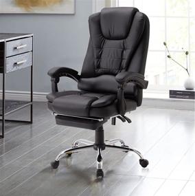 img 3 attached to 🪑 IPKIG Ergonomic Office Chair with Footrest - Home Office Desk Chairs with Wheels and Arms - Faux Leather High Back Recliner Computer Chair with Lumbar Support, Black-B