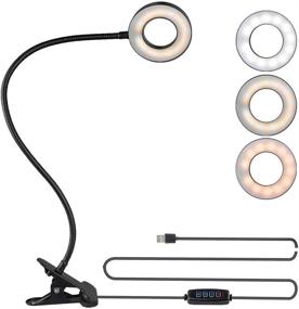 img 4 attached to 🌟 Clip-on LED Ring Light with Clamp for Video Conference Lighting | USB Laptop Light for Zoom Meetings, Reading | 3 Color & 10 Dimming Levels